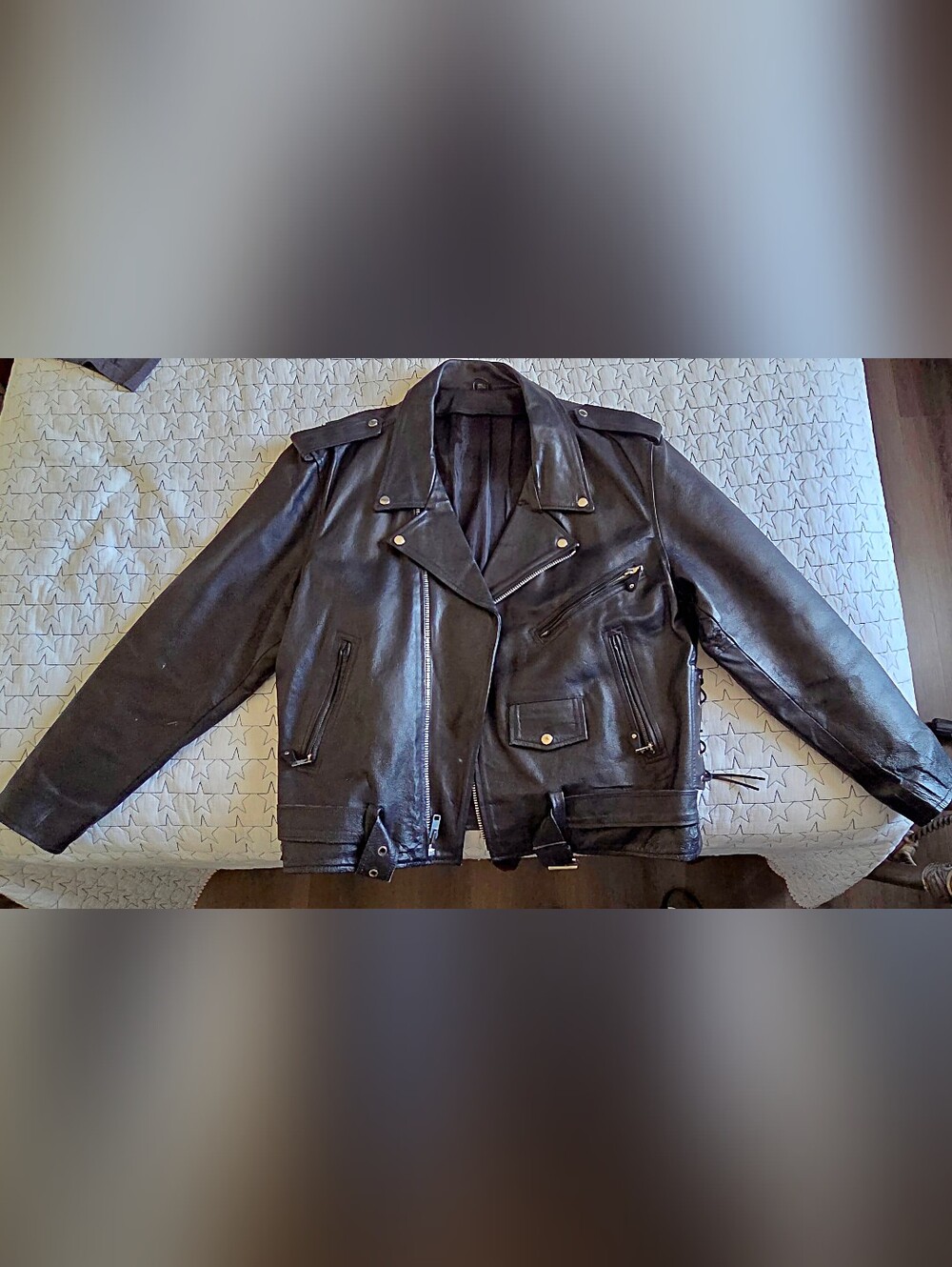 Classic Black Leather Biker Jacket - Men - 3XL